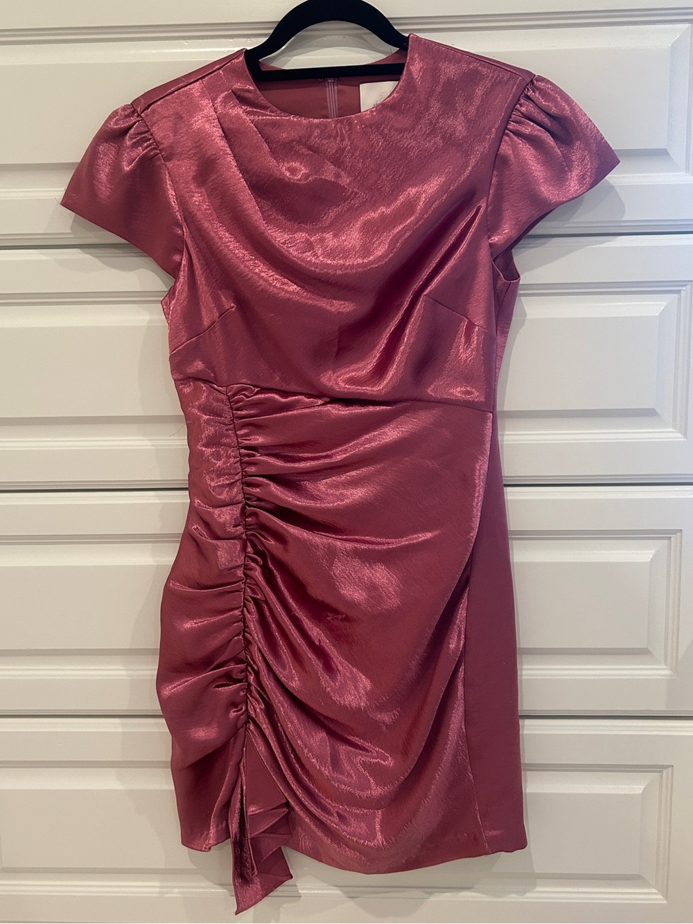 cinq a sept Rose Pink Satin Ruched Mini Dress